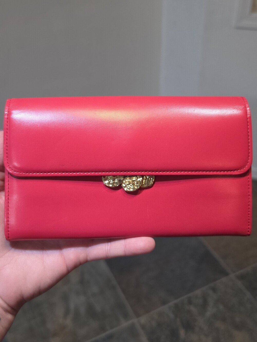 Vintage Sonia Rykiel Maroquinerie Leather Continental Flap Wallet in Rouge